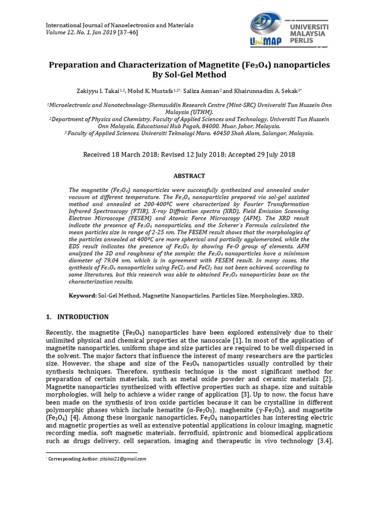 Synthesis of Magnetite Nanoparticles via Sol-Gel | PDF | Nanoparticle ...
