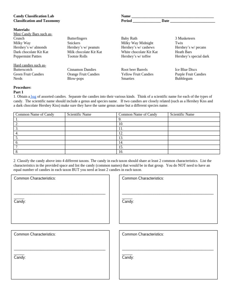 140 MedBIO Candy Classification Lab | PDF | Candy | Sugar Confectionery