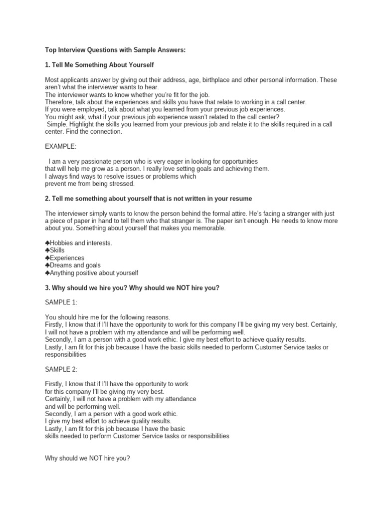 Call Center Interview Tips and Answers | PDF | Online Shopping | Call ...