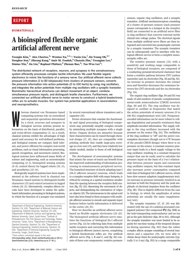 A Bioinspired Flexible Organic | PDF | Nervous System | Synapse
