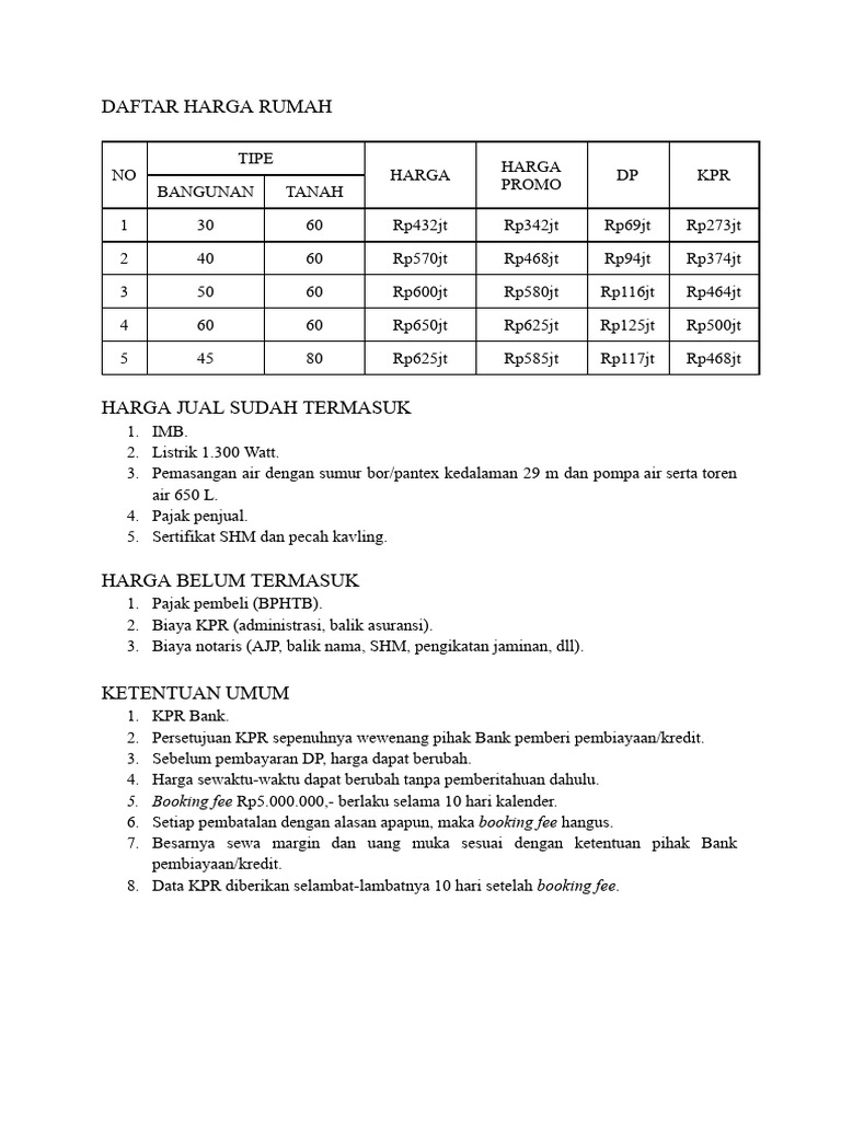 DAFTAR HARGA RUMAH PDF