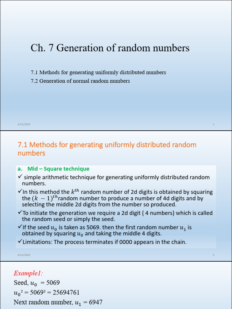 Ch. 7 Generation of Random Numbers | PDF | Mathematics | Mathematical ...