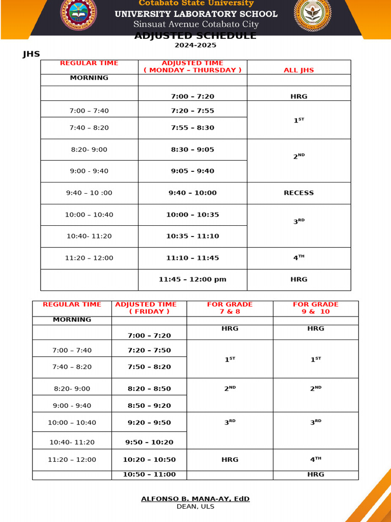 2024-2025 JHS & SHS Adjusted Schedule | PDF