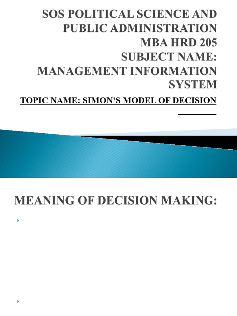 Mba HRD Ii Sem 205 Simon's Model of Decision Making | PDF | Decision ...