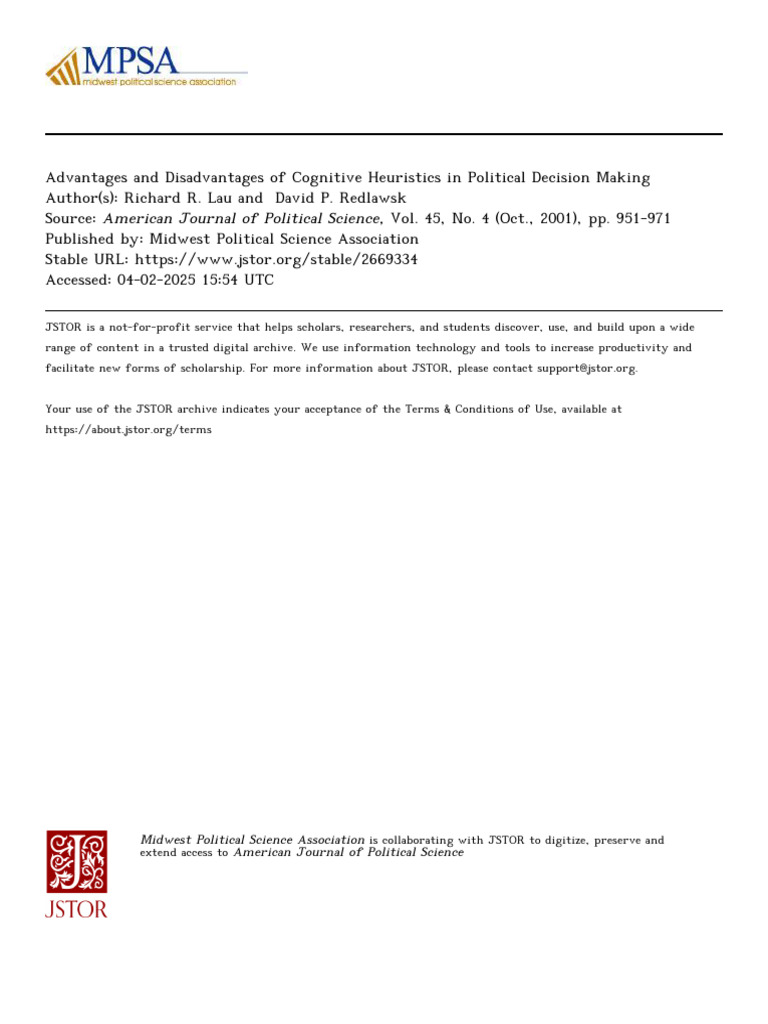 Cognitive Heuristics in Political Decisions | PDF | Heuristic | Schema ...