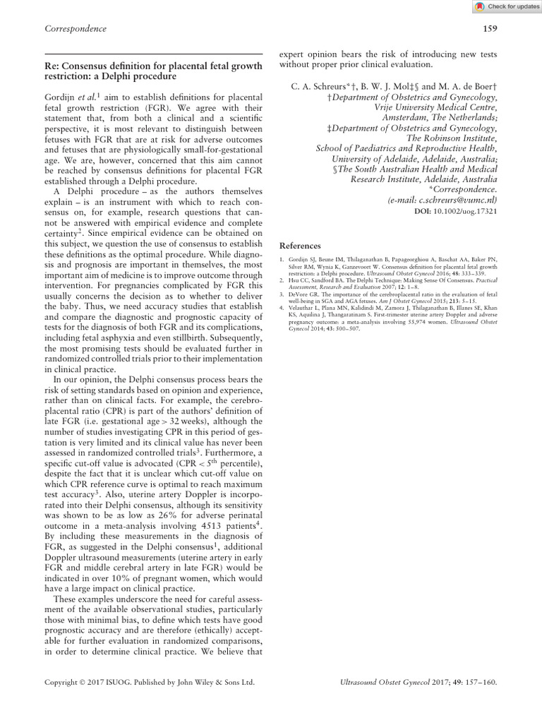 Critique of Delphi Method for FGR Definitions | PDF | Fetus | Pregnancy