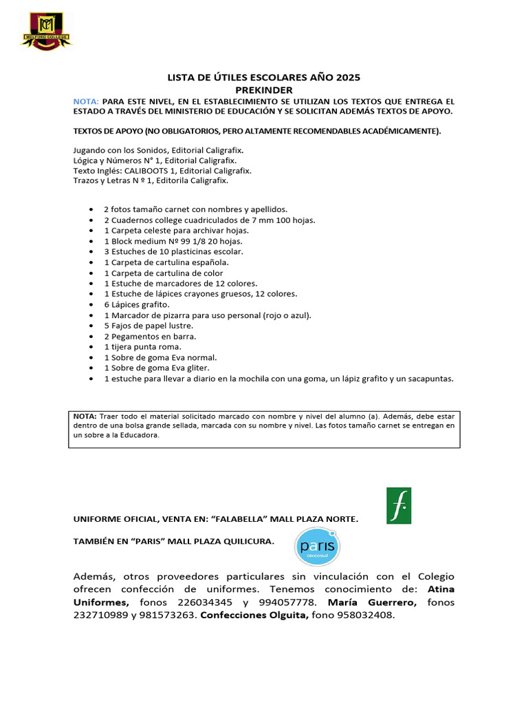 Listas de Utiles Escolares 2025 para Publicar | PDF | Lápiz