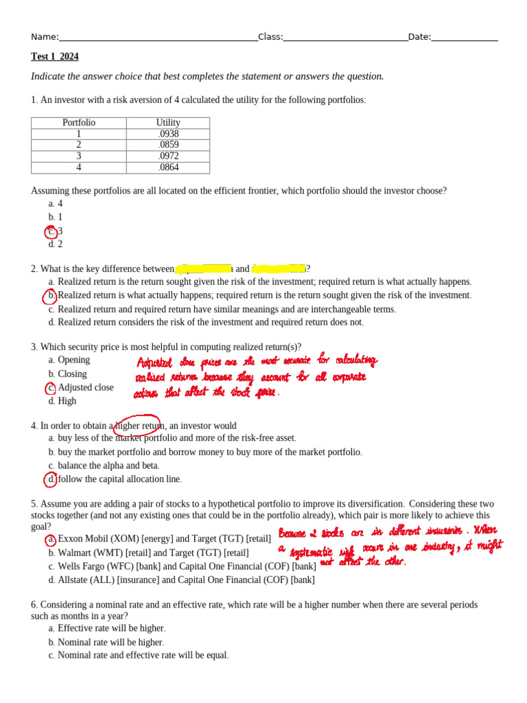 Mock Test For Mid-Term Exam | PDF | Investing | Financial Economics