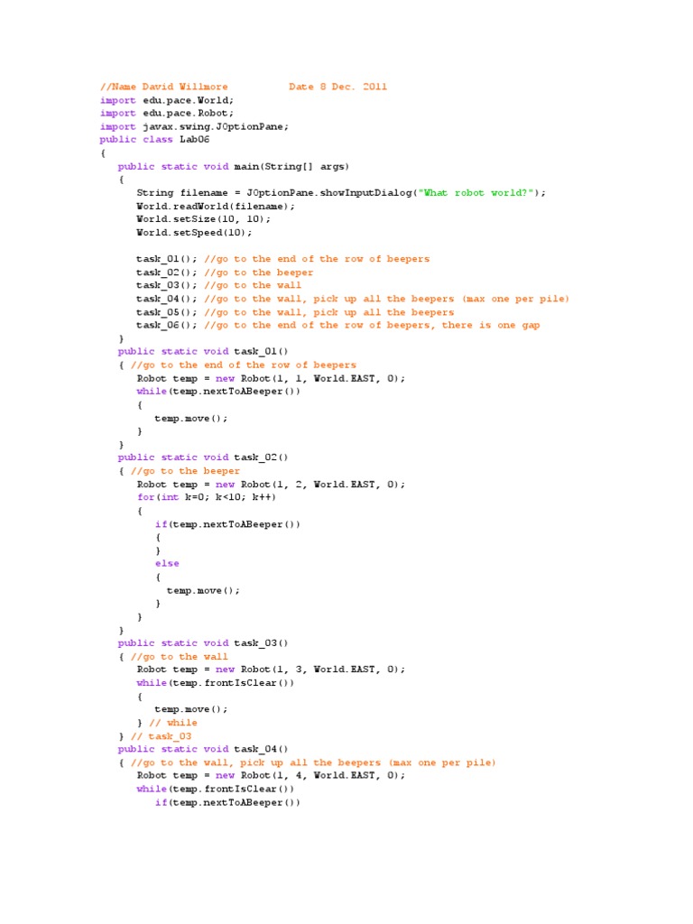 Robot Programming Lab 06 Tasks | PDF