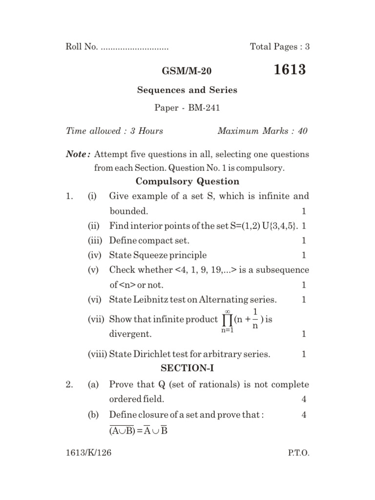 BSC 4 Sem Mathematics Sequences and Series 1613 2020 | PDF | Sequence ...