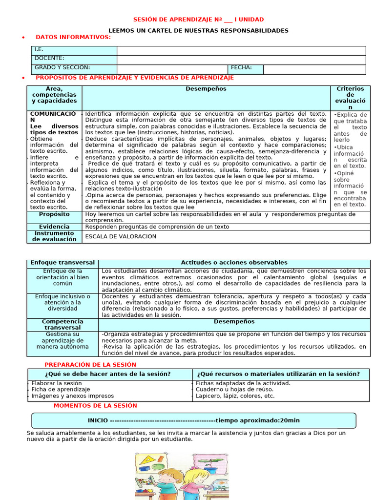 2º U1 S3 SESION D1 COM LEEMOS UN CARTEL DE RESPONSABILIDADES | PDF ...