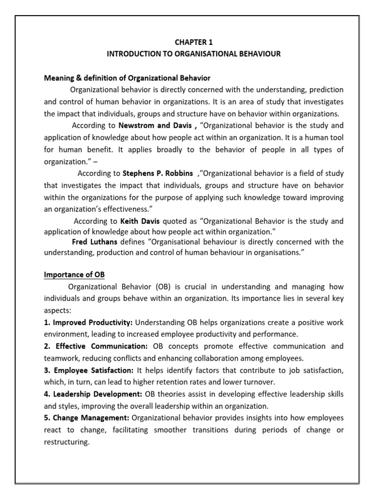 Understanding Organizational Behavior | PDF | Perception | Extraversion ...