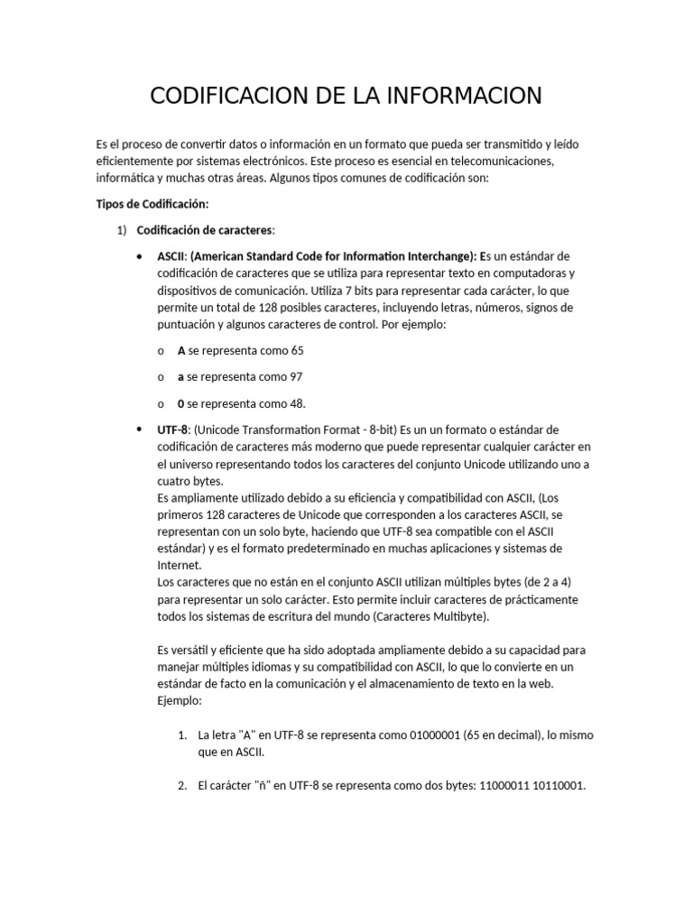 Tipos de Codificación de Información | PDF | Ascii | Poco