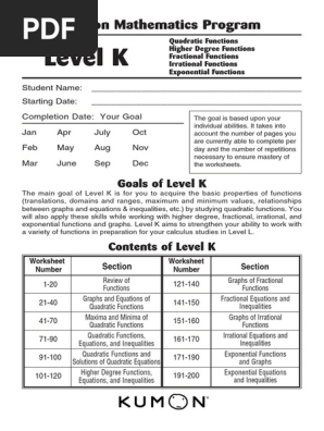 KUMON 数学K（後半）101〜200 Level K: Kumon Mathematics Program | PDF | Function (Mathematics