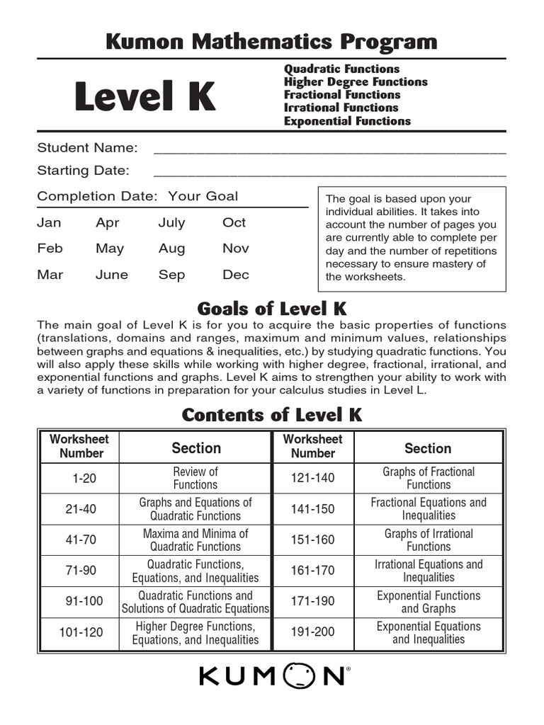 KUMON 数学K（後半）101〜200 Level K: Kumon Mathematics Program | PDF | Function (Mathematics