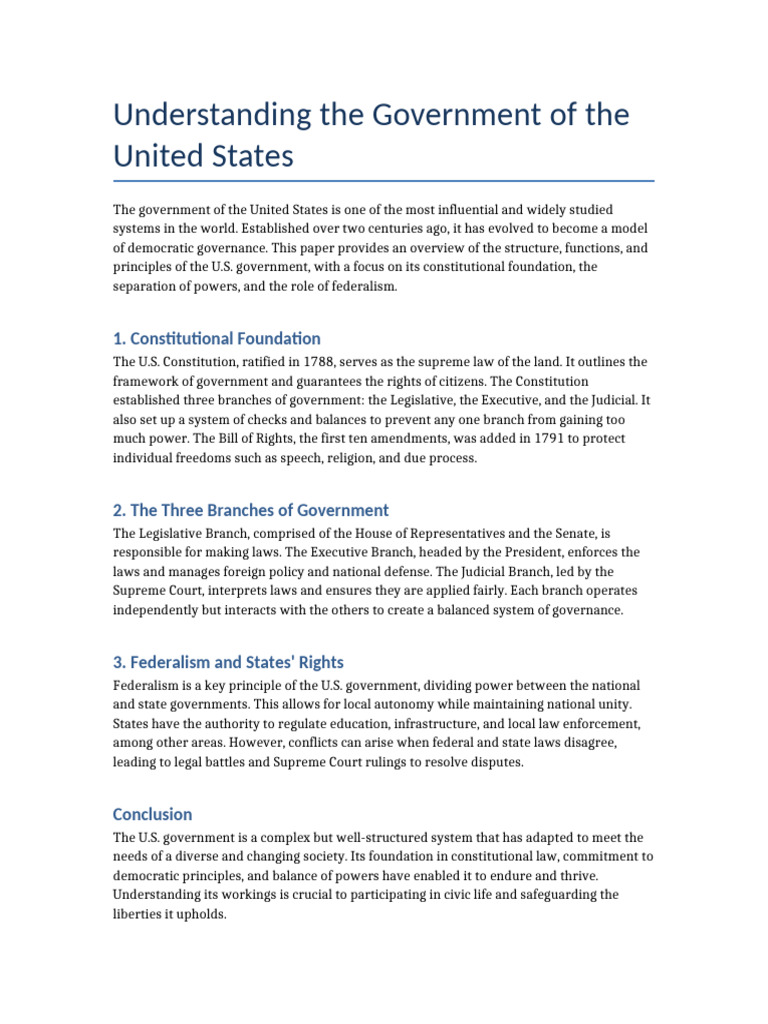 Overview of U.S. Government Structure | PDF