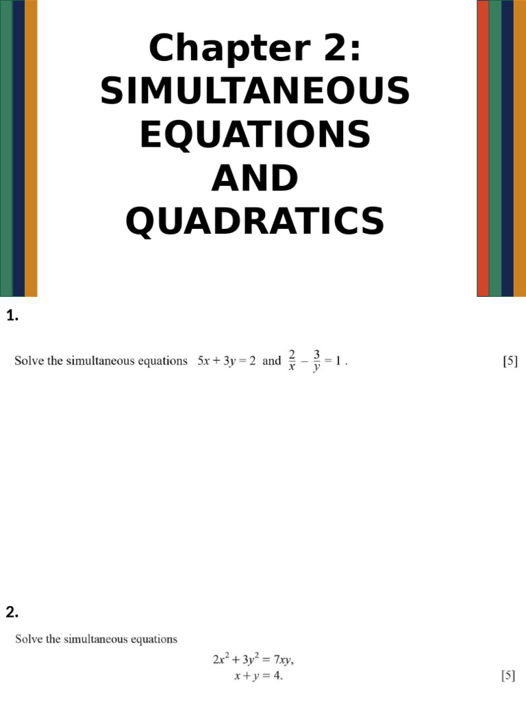 Revision on chapter 2 simultaneous equations and quadratics pdf