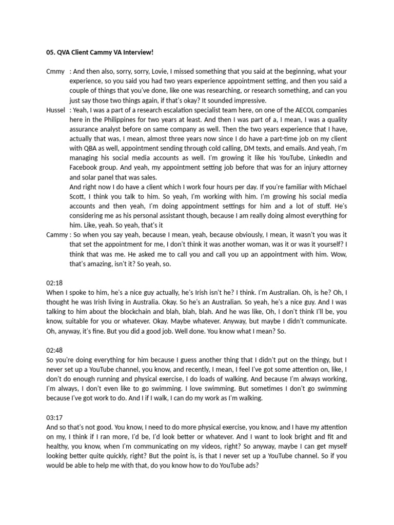 Cammy VA Interview: Appointment Setting Insights | PDF | Linked In