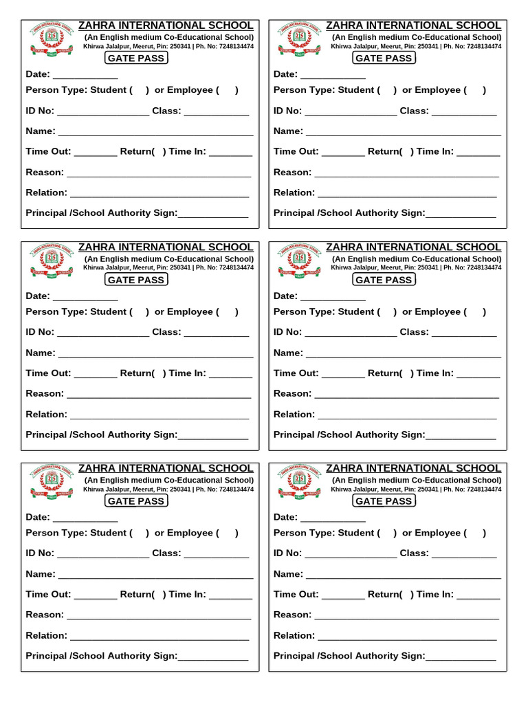 School Gate Pass Application Form | PDF