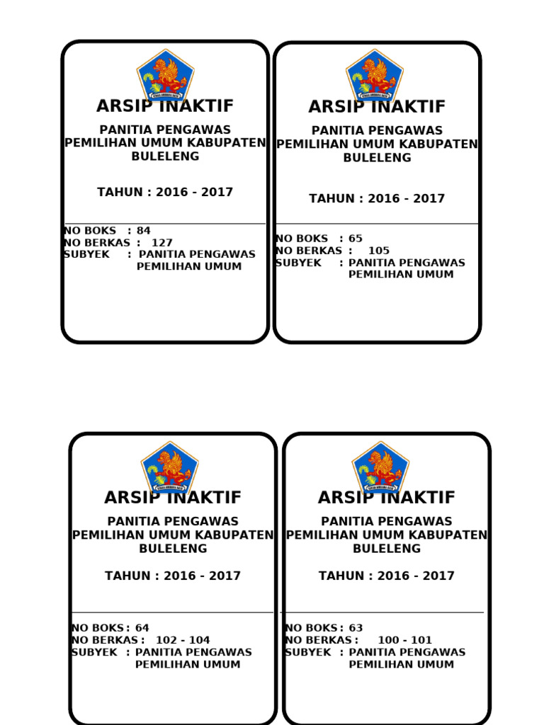 Contoh Label Arsip Inaktif Buleleng | PDF