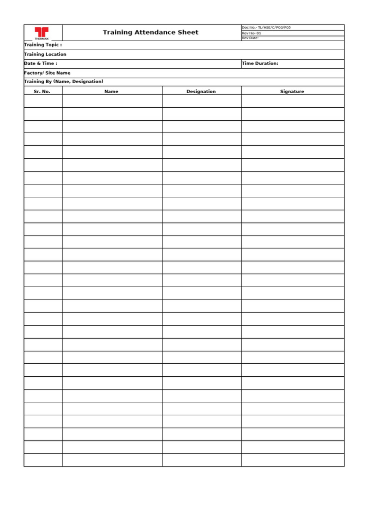 Training Attendance Sheet Template | PDF