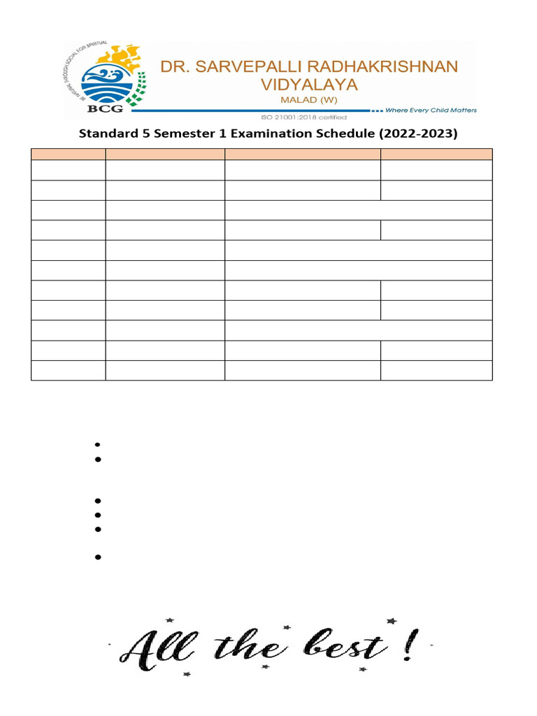 2022-2023 Semester 1 Exam Schedule | PDF