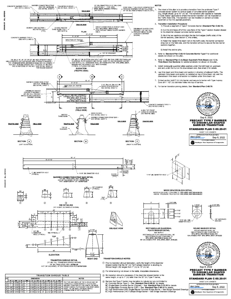 Type F Concrete Barrier Transition Plan | PDF | Concrete | Mechanical ...