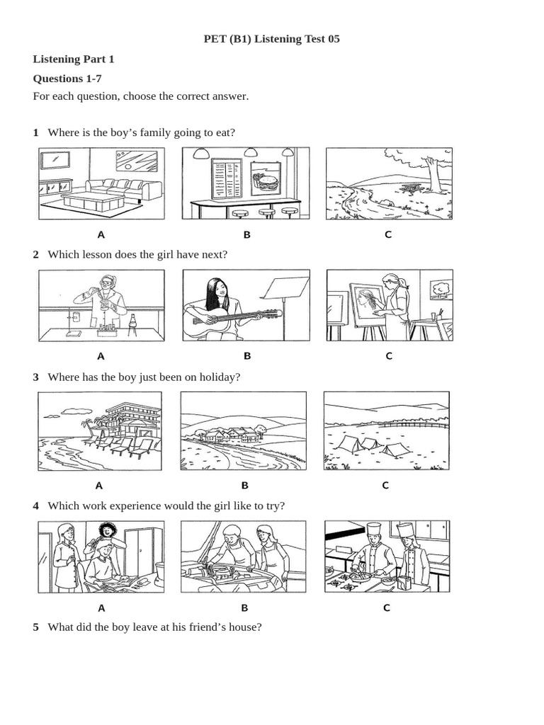 PET B1 Listening Test 05 Answers | PDF