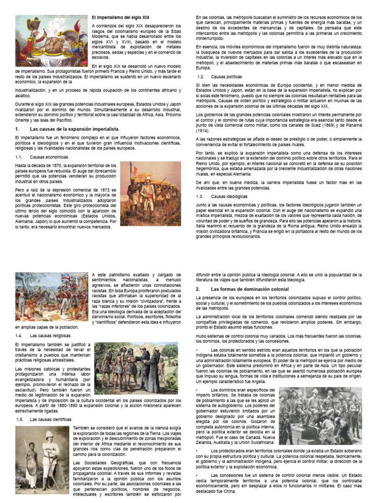 Causas del imperialismo del siglo XIX | PDF | Colonialismo | Imperialismo