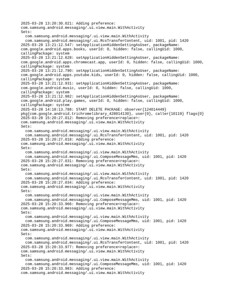 Samsung Messaging App Preferences Log | PDF | Software | Utility Software