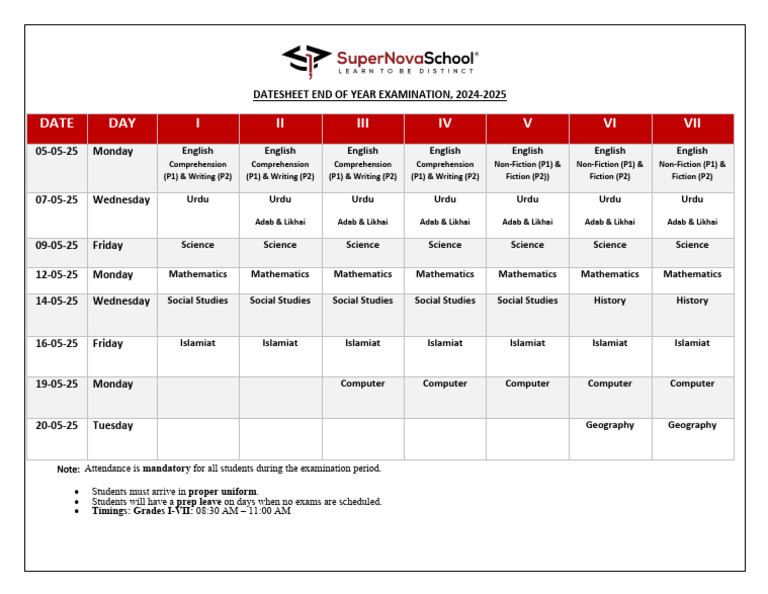 Final Year Exam Schedule 2024-2025 | PDF