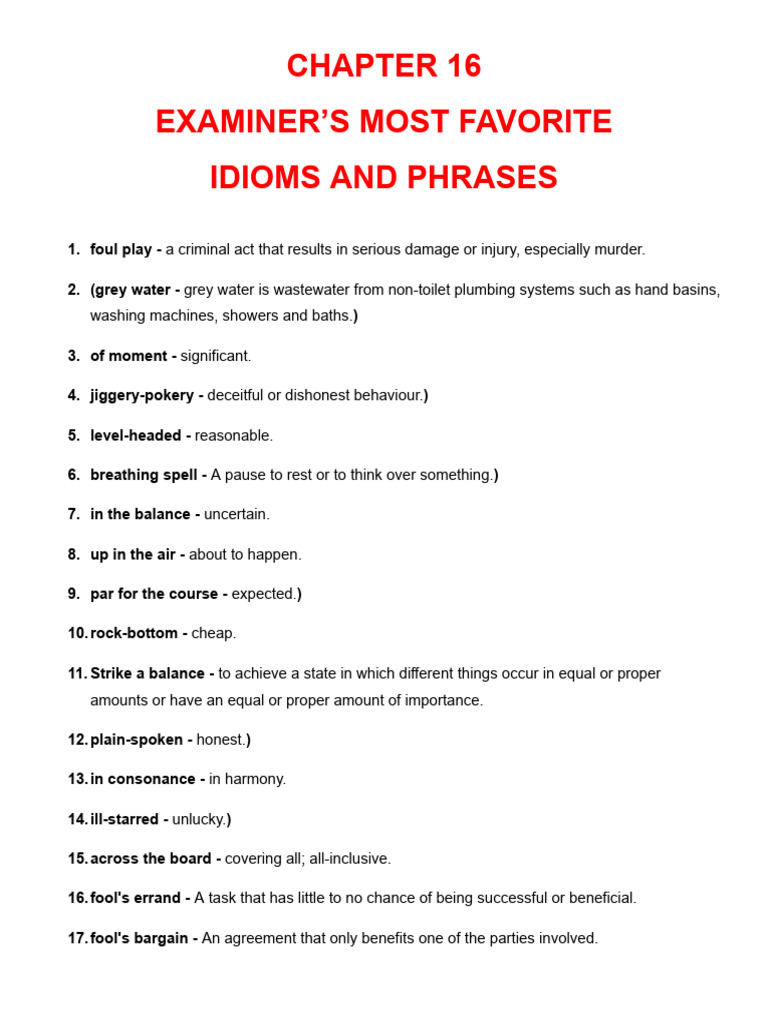 Chapter 16 Examiner's Most Favorite Idioms and Phrases | PDF