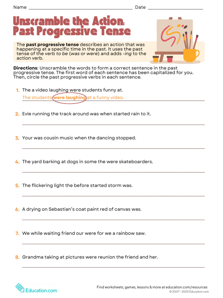 Past Progressive Tense Sentence Unscramble | PDF