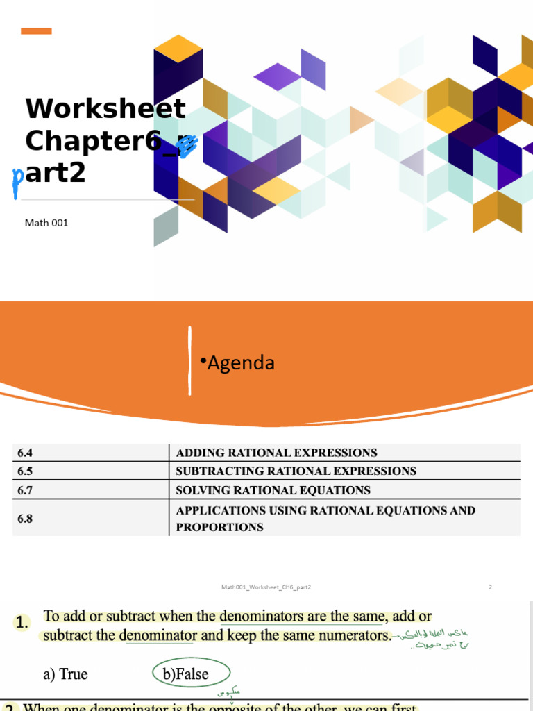 Worksheet Chapter6 - MATH001 - 6.4,6.5,6.7,6.9 | PDF