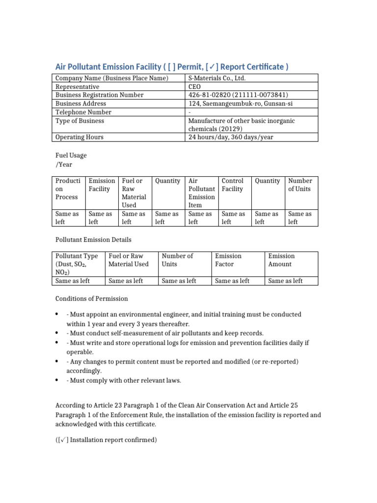 Air Pollutant Emission Report Translated | PDF