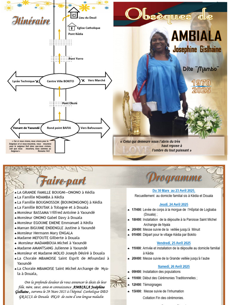 Programme des Obsèques d'Ambiala Joséphine | PDF