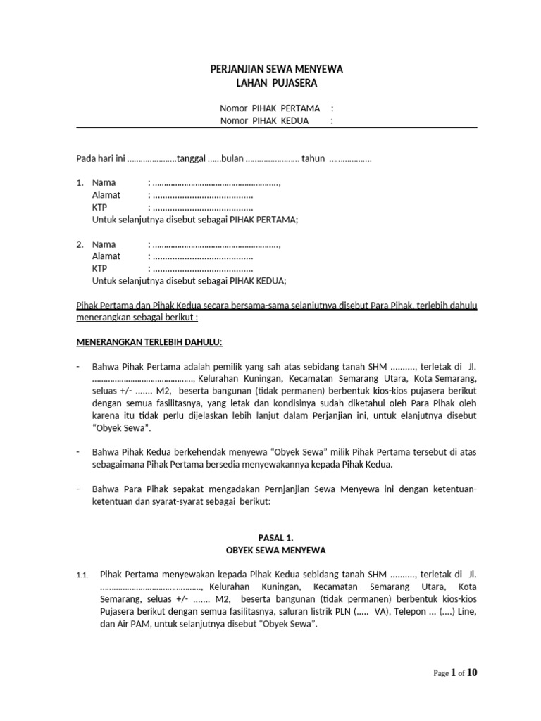 Draft Perjanjian Sewa Menyewa | PDF