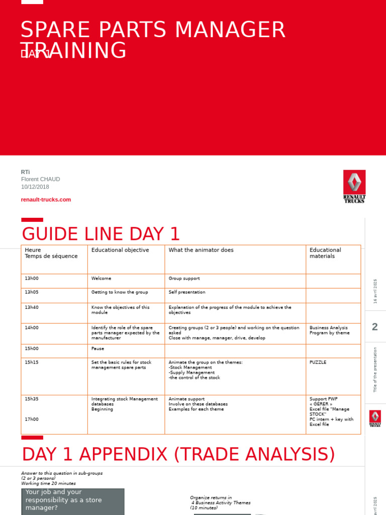 Spare Parts Manager Training Day 1 | PDF | Business | Business Economics