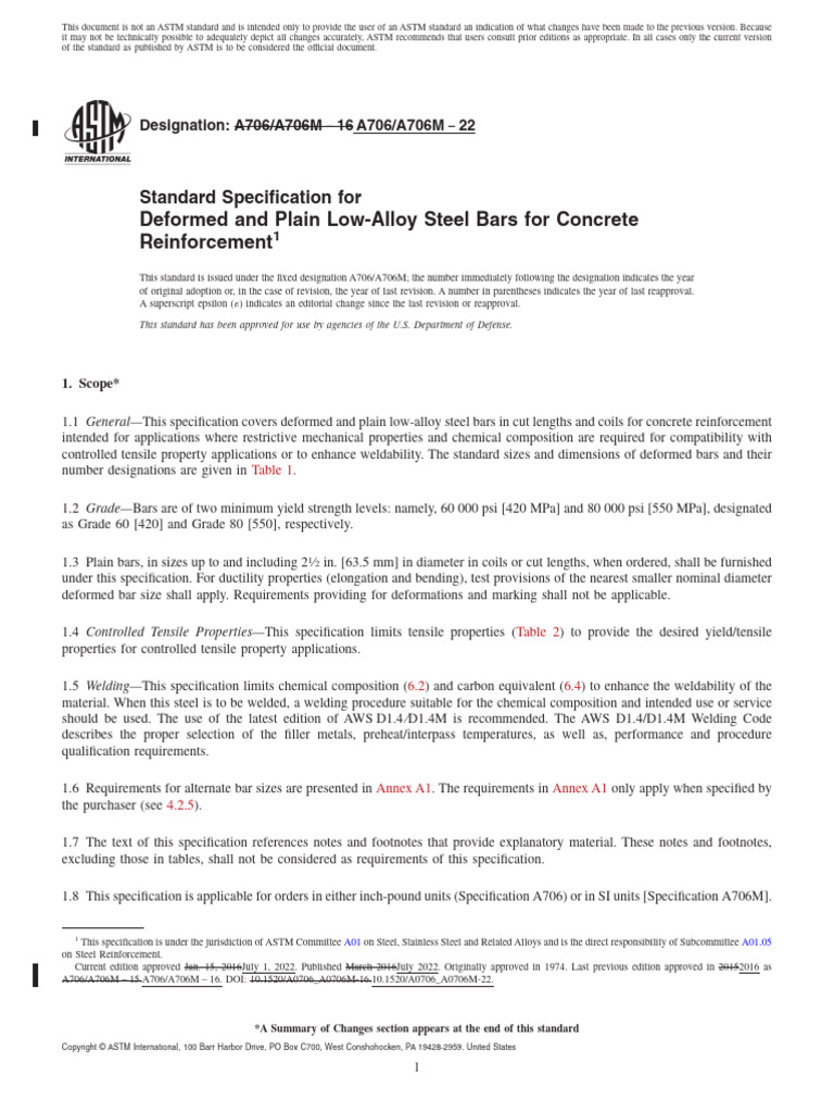 A706/A706M Steel Bars Specification | PDF | Strength Of Materials ...
