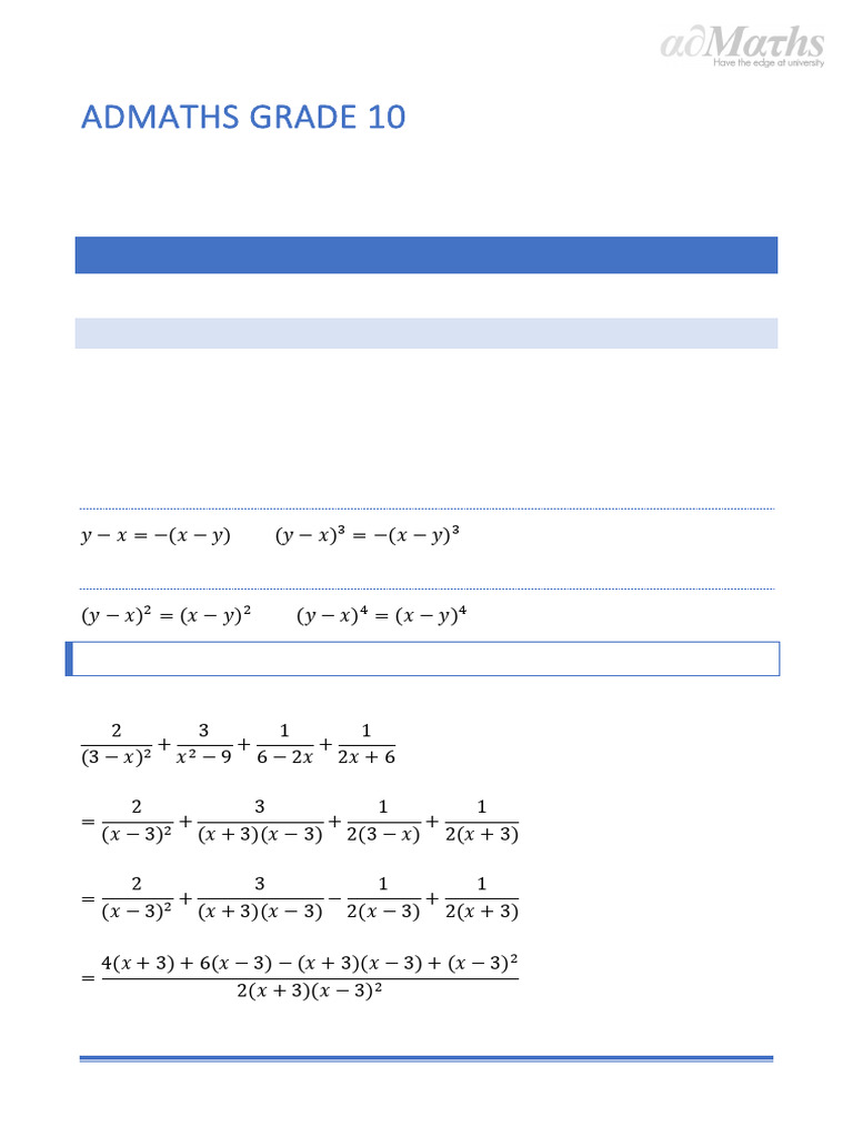 Grade 10 Algebra: Compound Fractions | PDF | Algebra | Elementary ...