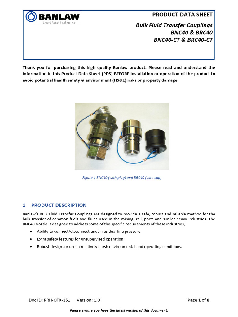 Bulk Fluid Transfer Couplings Overview | PDF | Pump | Pressure