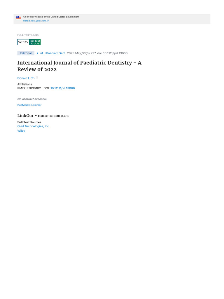International Journal of Paediatric Dentistry - A Review of 2022 ...