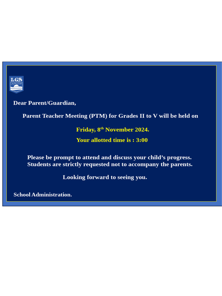 PTM Notice for Grades II-V on Nov 8 | PDF