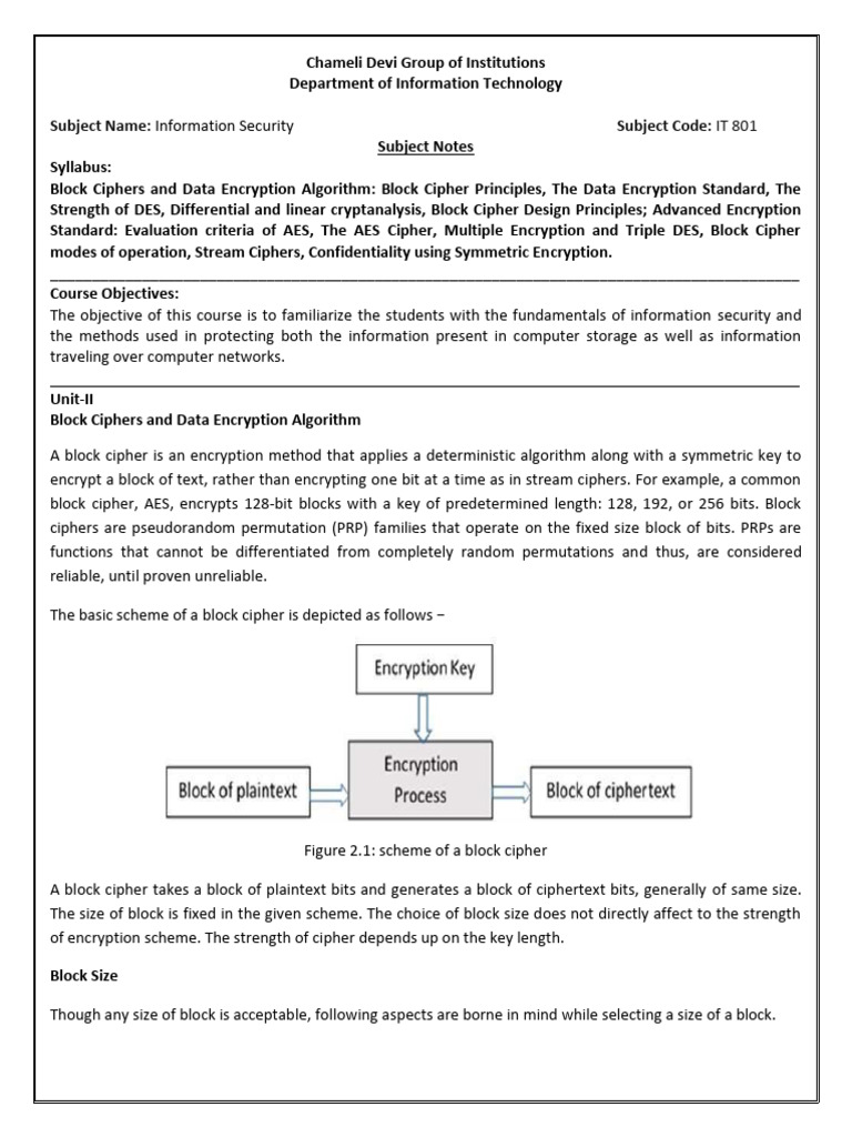 Information Security: Block Ciphers Overview | PDF | Cryptanalysis ...