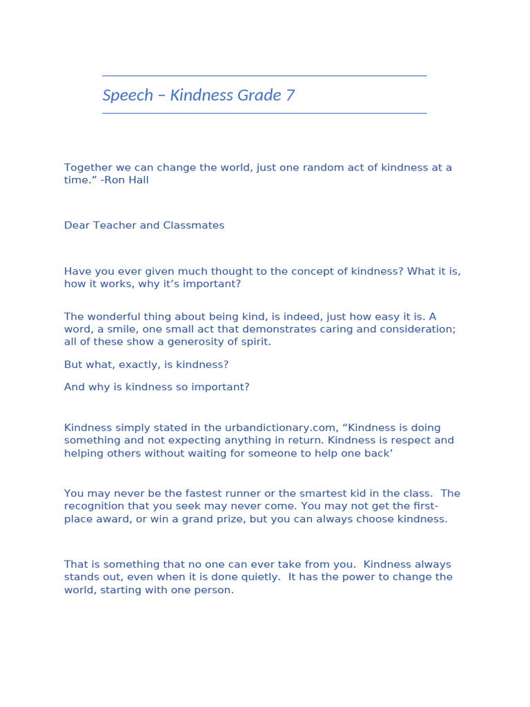 Speech on the Power of Kindness | PDF