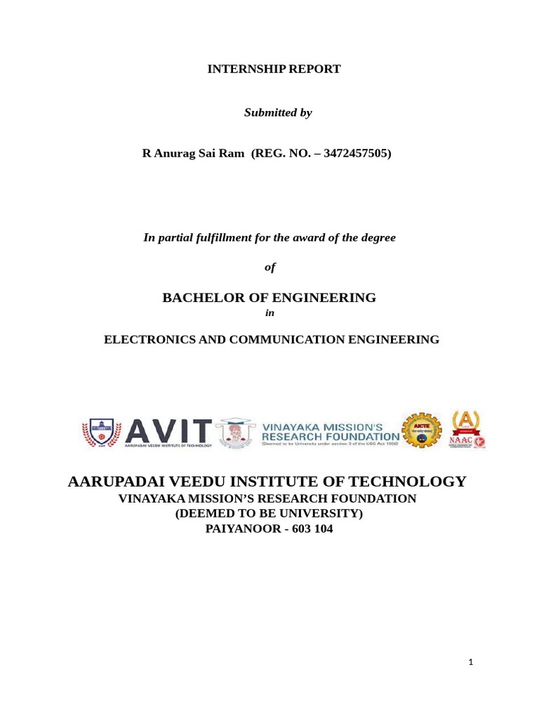 R Anurag Sai Ram Internship Report | PDF | Electrical Engineering ...