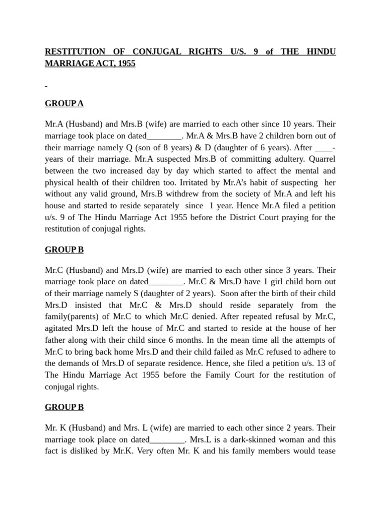 Restitution of Conjugal Rights | PDF | Marriage | Wife