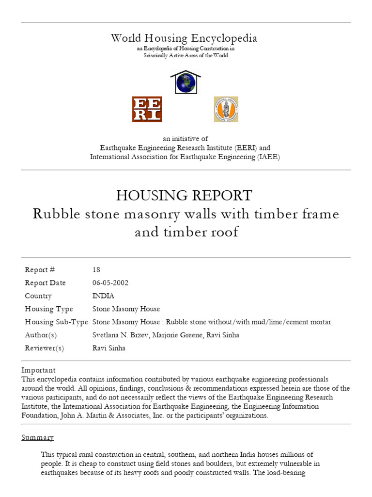 Seismic Vulnerability of Stone Masonry Homes | PDF | Masonry | Framing ...
