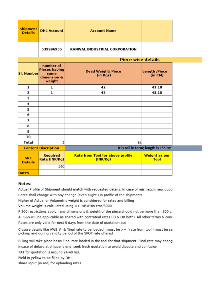 DHL Spot Rate Quotation Details | PDF