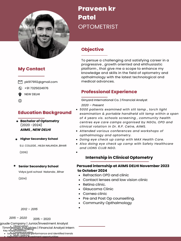 Optometrist CV: Praveen Patel | PDF | Optometry | Eye